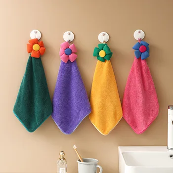 1 шт. Бархатное полотенце для рук, цветочные полотенца для ванной комнаты для детей, подвесные кухонные полотенца, средства для уборки дома, ткань для уборки дома