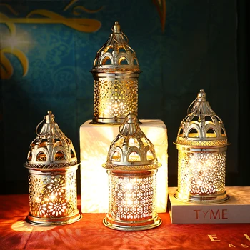 2023 Рамадан Светодиодный Светильник Железные Поделки Полые с Музыкальным Освещением Eid Mubarak Вечерние Декоры Исламские Украшения Для Мусульманского Дома Фестивальные Подарки