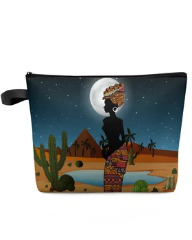 Африканская Женщина, Кактус Пустынный Ночной Макияж Сумка Путешествия Основы Женщин Косметички Туалет Органайзер Для Хранения Пенал