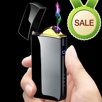 Горячая распродажа 2023 года, Двухдуговая USB-перезаряжаемая Ветрозащитная Металлическая зажигалка, Сенсорный датчик, светодиодный дисплей, Уличная Кухня, Портативные Мужские подарки