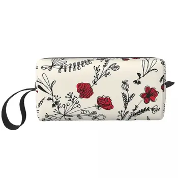 Красный цветок, цветочная ботаническая косметичка, косметичка, дорожная сумка для туалетных принадлежностей, органайзер, кошелек для хранения, мужчины, женщины