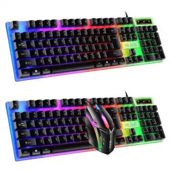 Комбинированный набор клавиатуры и мыши для геймеров RGB LED 104-клавишная проводная водонепроницаемая игровая клавиатура Мышь Ноутбук Настольный ПК Планшет