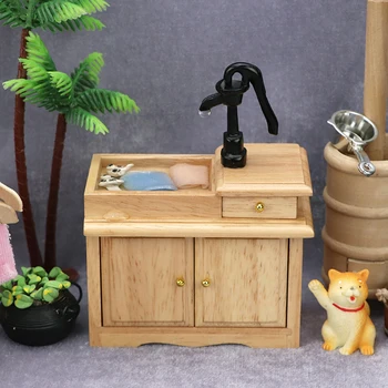 Кукольный домик в миниатюре 1:12 из дерева, шкаф для раковины в ванной, Кухонный умывальник, Выдвижной ящик, модель мебели, декор для кукольного домика, Аксессуары