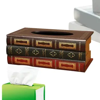 Деревянная коробка для салфеток в форме книги в стиле ретро Коробка для салфеток Классическая Ретро Деревянная антикварная книжная коробка для салфеток Обложка Прямоугольная ткань