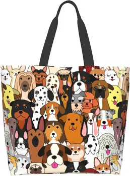 Сумка через плечо с милыми мультяшными собаками, большие многоразовые экологичные сумки для покупок, портативная сумка для хранения, модная сумка-тоут в стиле Аниме