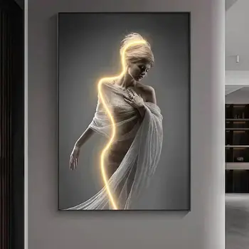 Персонаж современного искусства, Светящаяся Интерьерная картина, светодиодный настенный светильник для прихожей, гостиной, Прикроватной тумбочки для спальни CX186DS