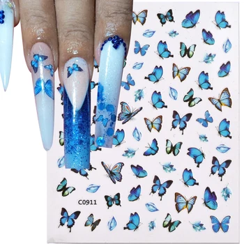 Летняя Синяя Бабочка Наклейки Для Дизайна Ногтей Наклейки Крылья Самоклеящиеся Pegatinas Uñas Синий Дизайн Бабочка Маникюр Слайдер SHS5&
