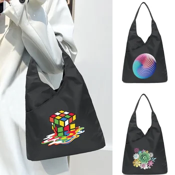 Повседневная женская наплечная холщовая сумка-тоут, женская простая наплечная сумка с 3D-графическим принтом, женская дизайнерская сумка через плечо,