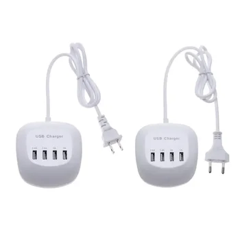 Белая 4-Портовая USB-Зарядная Станция Quik Charge 5V 1A / 2.4A Быстрое Зарядное Устройство Универсальный Адаптер Переменного Тока Кабель Питания для iPhone iPad Xiaomi