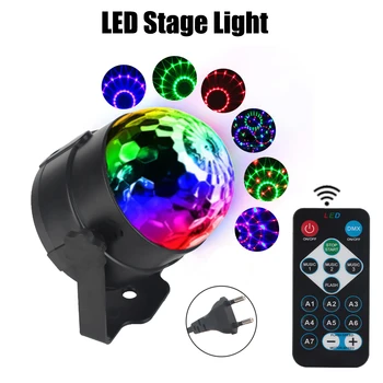 Лампа для лазерного проектора RGB, красочный светодиодный сценический свет, Волшебный шар для дома, KTV-бара, рождественской вечеринки для ди-джеев, звук, активированный вращающийся
