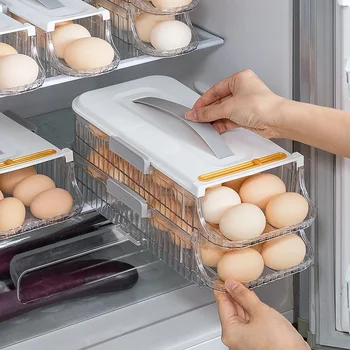 Простой перекатывающийся ящик для хранения яиц Холодильник С подставкой для яиц с боковой дверцей Для хранения многослойной коробки для консервирования