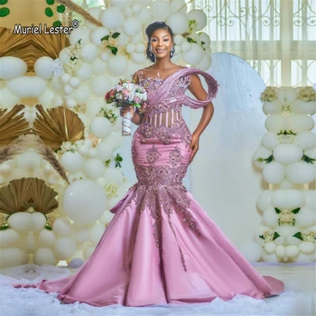Пыльно-розовое платье русалки для выпускного вечера с роскошными аппликациями и пайетками, вечернее платье без рукавов с открытыми плечами в африканском стиле