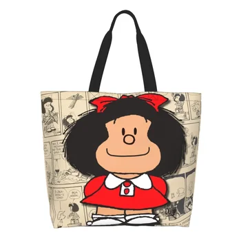 Сумки для покупок из манги Mafalda, кавайная холщовая сумка для покупок через плечо, большая вместительная прочная сумка из мультфильма Quino.