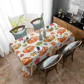 Осенние акварельные тыквенные скатерти для обеденного стола, водонепроницаемое прямоугольное покрытие для кухни в гостиной