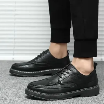 Черная мужская обувь из искусственной кожи в британском деловом стиле, повседневная обувь, официальная обувь для мужчин, Sapato Social Masculino Couro
