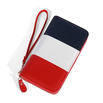 Новый модный кошелек контрастного цвета с трехцветной панелью, роскошный кожаный длинный кошелек на молнии, сумочка с RFID-блокировкой