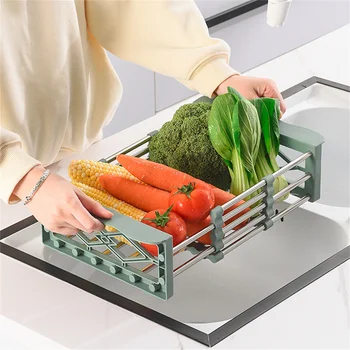 Корзина для слива посуды из нержавеющей стали Регулируемое Устройство для мытья фруктов и овощей Для кухонной посуды Удобное и Безопасное