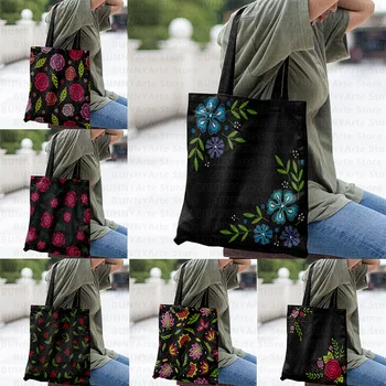 Волшебная и очаровательная цветочная сумка-тоут большого размера с полной печатью, многоразовые холщовые эко-сумки для покупок, эстетичные, сделанные для дам 2023 года.